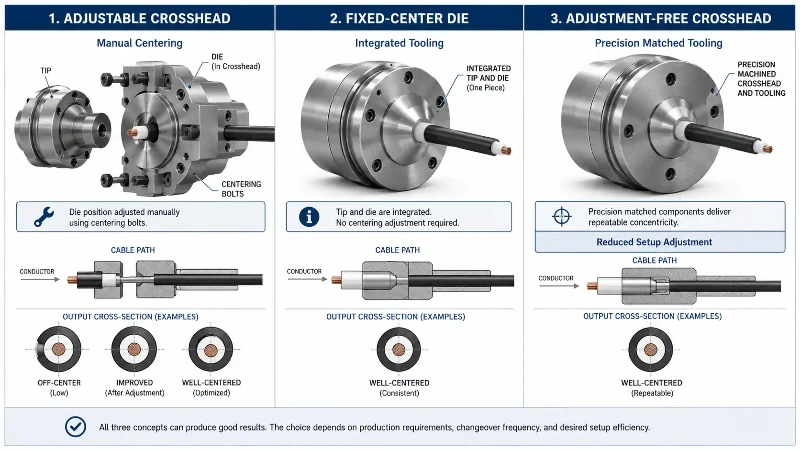 Traditional fixed-center and self-centering extrusion tooling Traditional fixed-center and self-centering extrusion tooling